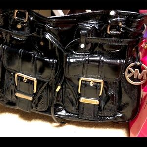 Micheal Kors black leather patent shoulder bag